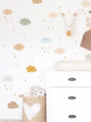 Boho Cloud Wall Decals - Hand Drawn Cloud Stickers, Scandinavian Decor h97 $48.99
