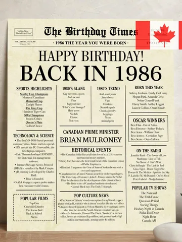 39th birthday newspaper poster printable gift born in 1986 fun facts back in 1986 canada birthday decor digital download $7.00