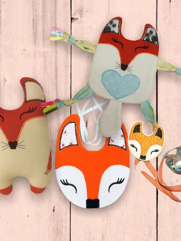 Fox set Baby Comforter Toy Baby bib Baby’s dummy clipMachine Embroidery Designs in the hoop project digital embroidery pattern Machine $16.75