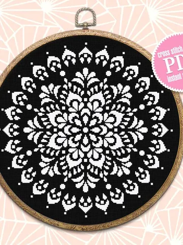 Mandala cross stitch pattern download PDF Simple mandala hand embroidery PDF Monochrome cross stitch chart Modern quick cross stitch #M137 $4.60