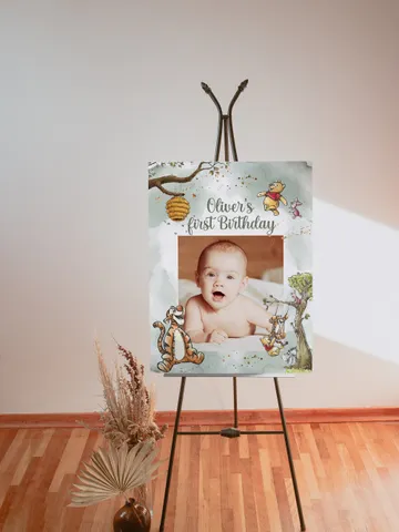 Editable Photoframe Board Hundred Acre Wood First Birthday party photoprop; Winnie the Pooh Party; Classic Pooh Party Birthday Download; wp2 $11.62