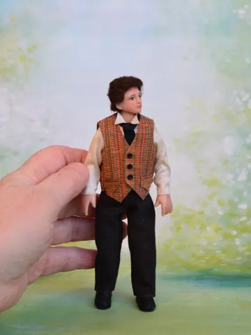 Miniature gentleman doll in 12 scale for a Victorian dollhouse. $190.00