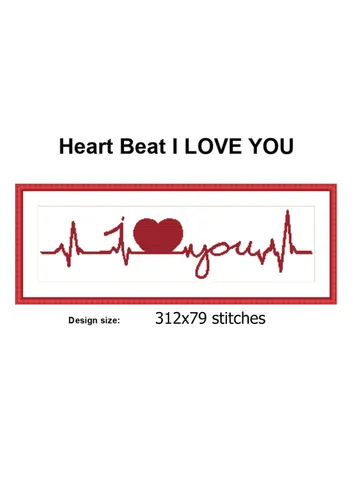 I love you cross stitch pattern modern Valentines cross stitch heart Heartbeat cross stitch pattern monochrome xstitch one color pattern $3.94