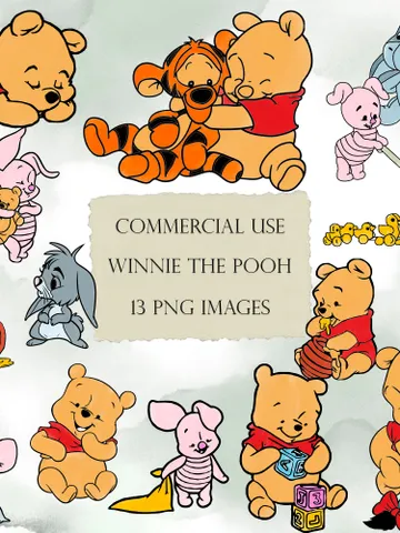 Winnie the Pooh clip art png watercolor; COMMERCIAL USE; Pooh Baby shower; Winnie Pooh Birthday scrapbooking stickers