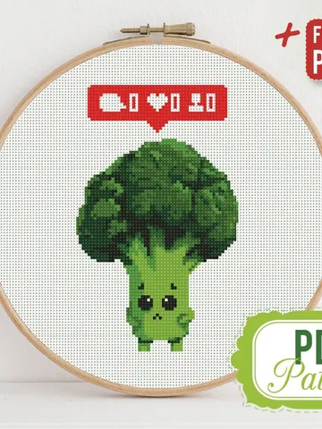 Broccoli Cross stitch pattern Funny Internet Web Health Green Vegetable Vegetarian Nobody Loves Me Cross stitch pattern PDF Format Modern $5.49