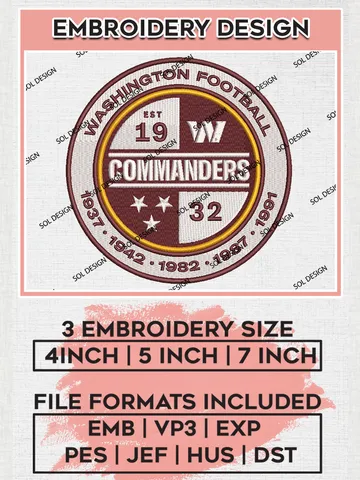 Washington Commanders Circle Logo Embroidery Designs, NFL Commanders, NFL Logo Embroidery Files, NFL Washington Commanders Machine Embroidery Design, Digital Download