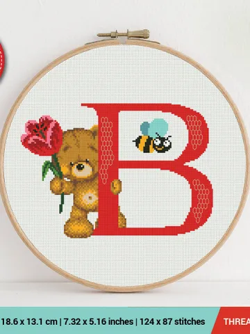 Letter B Bear ABC Cross stitch pattern | Embroidery Pattern | Instant Download | Embroidery Designs $5.37