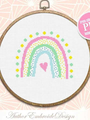 Small pastel rainbow cross stitch pattern PDF download Simple rainbow pattern digital PDF, Easy rainbow embroidery beginner Baby pattern #O4 $2.65