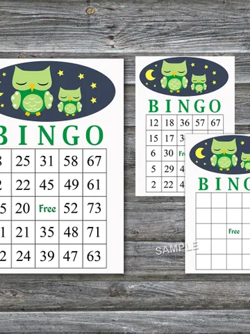Sleeping Owl bingo cards,Sleeping Owl bingo game,Owl Printable bingo cards,60 Bingo Cards,INSTANT DOWNLOAD--363 $3.95
