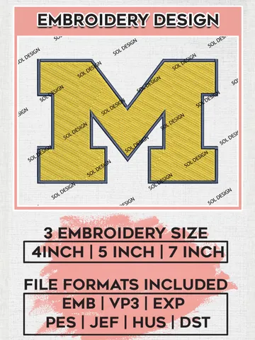 Michigan Wolverines Logo Machine Embroidery Design, NCAA Michigan Wolverines Embroidery Design Design files, NCAA Embroidery Designs, NCAA Machine Embroidery Designs, Digital Download $6.99