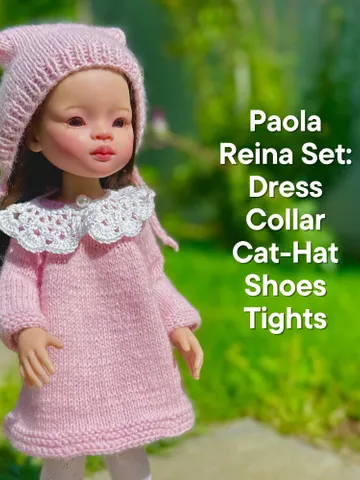 Paola Reina Doll 5 ITEMS Set: Exclusive Handmade Outfit - Kitty-hat, Dress, Collar, Tights, Shoes $68.54