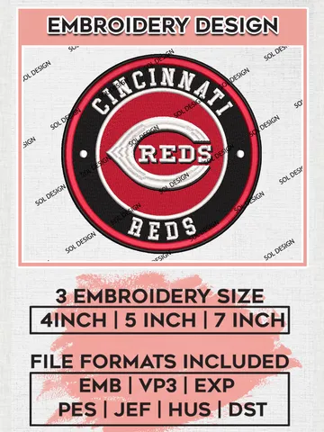 Cincinnati Reds Team Logo Embroidery Design, MLB Team Embroidery files, Cincinnati Reds Baseball Team, Cincinnati Team, Digital Download