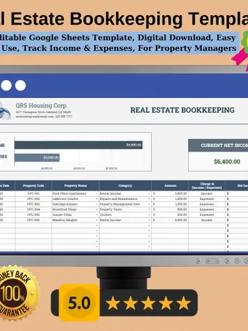 Real Estate Bookkeeping Template, Editable Google Sheets Template, Digital Download, Track Income & Expenses, For Property Managers $3.90