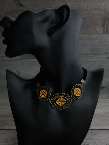 Mustard yellow ribbon necklace Ukrainian statement ethnic choker for vyshyvanka and namysto Folk Ukraine jewelry custom colors $59.05