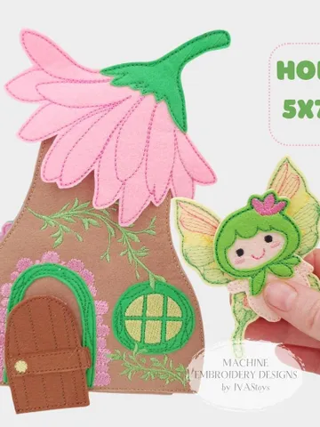 ITH Fairy House Quiet Book Embroidery Design Set, Felt Dollhouse with Furniture Pattern, 5x7 Hoop Digital File $20.00