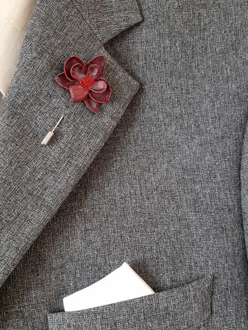 Bordo orchid men's lapel pin Leather boutonniere for him 3rd anniversary gift, art 17 $35.00