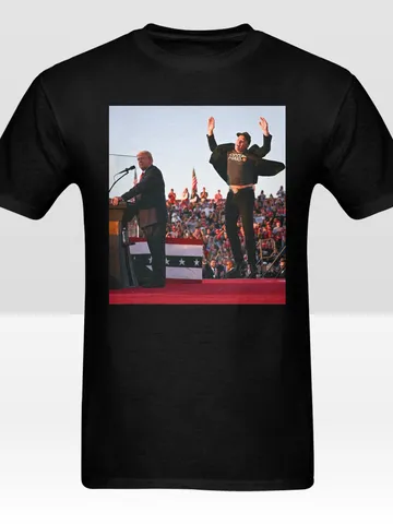 Elon Musk Jumping Trump Meme Dark MAGA Shirt $27.00