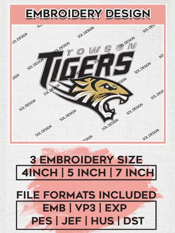 NCAA Towson Tigers embroidery design Files, NCAA Towson Tigers Embroidery designs, NCAA Teams, 3 sizes, Machine embroidery designs, Digital Download $6.99