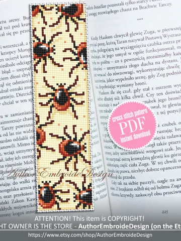 Bookmark cross stitch pattern PDF download Small insect cross stitch chart, Spider bookmark pattern digital PDF, Mite, Book lover gift #B281 $4.40