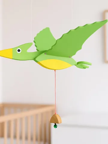 Wooden Dinosaur Mobile – Handmade Flying Dino Toy for Kids Room or Nursery, Christmas Gift, Natural Wood Decor, Eco-Friendly Holiday Gift