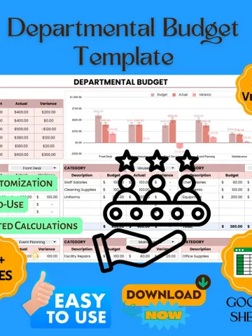 Departmental Budget Template, Editable Google Sheets Digital Download, Business Expense Tracker, Budget Planning Spreadsheet $8.26
