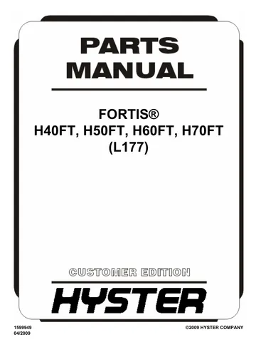 Hyster H40FT H50FT H60FT H70FT L177 Fortis Forklift Parts Catalog Manual