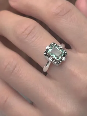 Women's ring silver 925 jewelry with prasiolite, crystal and cubic zirconia $119.00