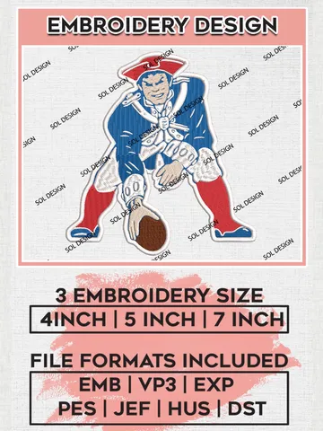 New England Patriots Mascot Embroidery Design Files, NFL Patriots, NFL Logo Embroidery Files, NFL New England Patriots Machine Embroidery Design, Digital Download