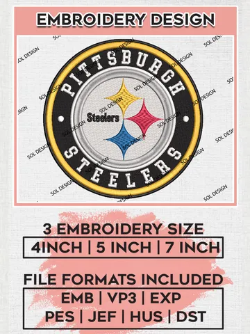 NFL Pittsburgh Steelers Circle Logo Embroidery Design Files, NFL Steelers, NFL Embroidery Designs, NFL Pittsburgh Steelers Machine Embroidery Design, Digital Download