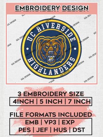 NCAA UC Riverside Highlanders Round Logo Embroidery, NCAA UC Riverside Highlanders Logo Embroidery files, NCAA Teams, Machine embroidery designs, Digital Download