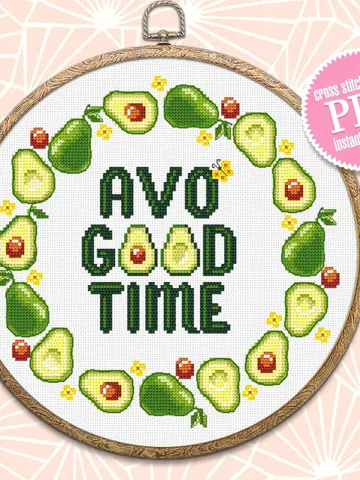 Avocado wreath cross stitch pattern download PDF Framed quote cross stitch chart, Avo good time, Funny cross stitch, DIY Home decor #Q52 $4.40