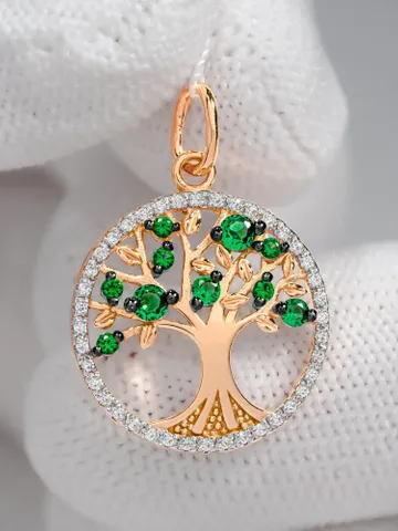 Pendant silver 925 on the neck, gold 585 coating, tree of life, with nano emerald $89.00