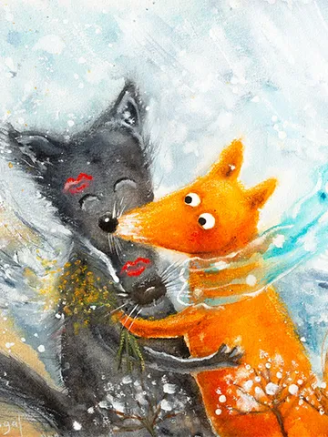 27×27cm Artwork by Julia Schigal "Kiss on the Sea" - watercolor, gouache, pastel $179.00