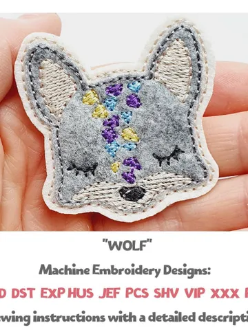 ITH Rainbow Wolf Face Embroidery Design, Felt Animal Applique Pattern for Crafts, 4x4 Hoop DIY Felties File $3.00