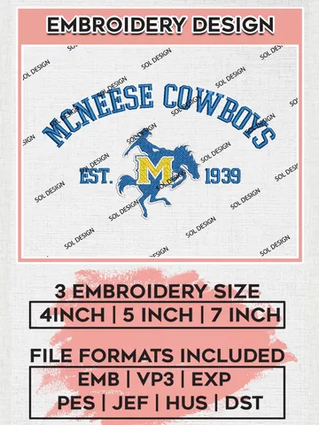 McNeese Cowboys Est 1939 Logo Embroidery Designs, NCAA McNeese Cowboys Team Embroidery, NCAA Team Logo, 3 sizes, Machine embroidery Files, Digital Download $6.99