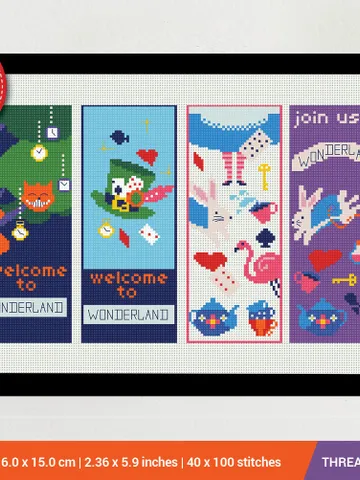 Alice in Wonderland 4 Bookmarks Set Cross stitch pattern | Embroidery Pattern | Instant Download | Embroidery Designs $8.60