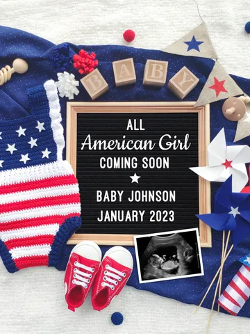 4th of July Pregnancy Announcement Digital, American Girl Baby Announcement 4th of July Baby Announcement Editable Digital Template $7.00