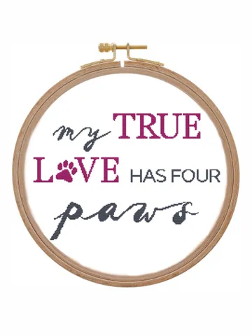 True Love cross stitch pattern saying Pet paws cross stitch simple Valentines dog cross stitch counted chart PDF pattern beginners $3.94