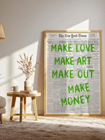 Make Love Make Art Make Out Make Money Typography Print, Trendy Newspaper Print, Digital Download Art, Retro Aesthetic Print, Vintage Poster