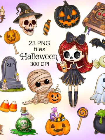 Halloween PNG clipart set. Halloween sublimation design $7.00