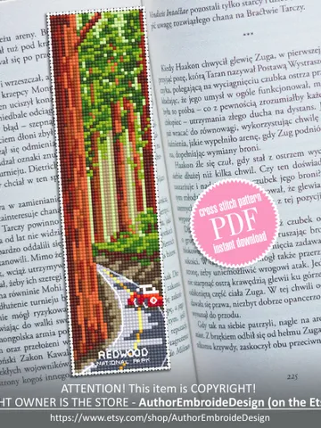 Redwood National park bookmark cross stitch pattern PDF download Nature cross stitch chart, Digital bookmark pattern, Road trip Forest #B171 $4.40