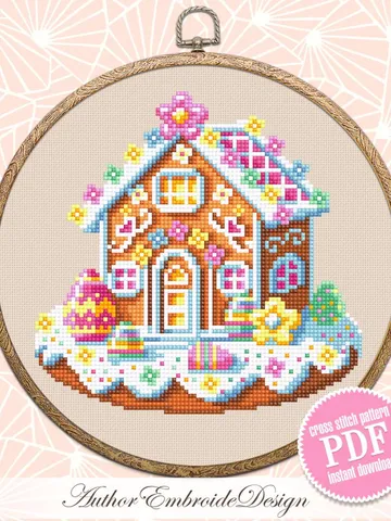 Easter gingerbread house cross stitch pattern PDF download Easter cross stitch chart, Gingerbread pattern digital PDF Easter home decor #T42 $4.15