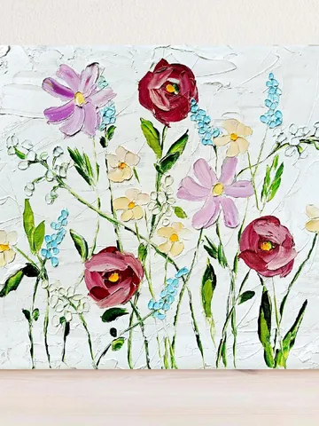 Flower Painting On Canvas Original Art Pink Purple Meadow Flowers Floral Art Impasto Painting Abstract 16 by 20 Gifts by ArtProkopaloSv $240.00