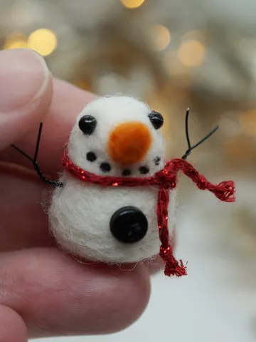Miniature needle felted snowman in a red scarf, ready to ship from the USA $20.00