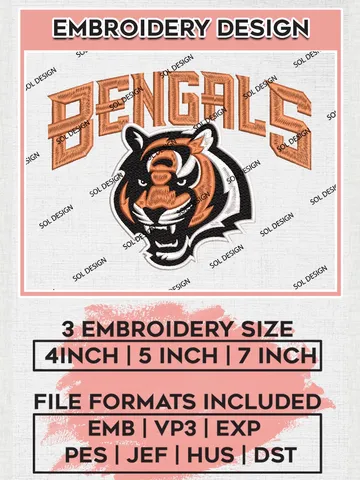 NFL Cincinnati Bengals Logo Embroidery Designs, NFL Bengals, NFL Embroidery Designs, NFL Cincinnati Bengals Machine Embroidery Design, Digital Download