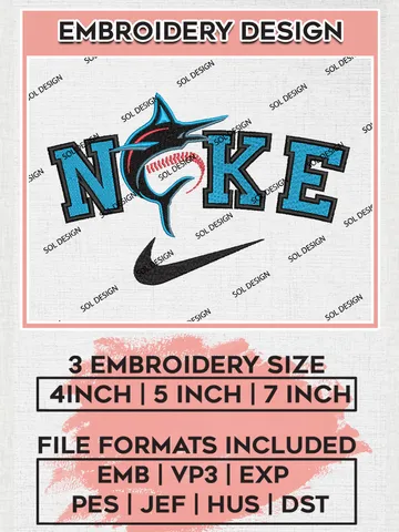 Nik.e Miami Marlins Team Logo Embroidery Design, MLB Team Embroidery files, Miami Marlins Baseball Team, MLB Marlins Team, Digital Download $6.99