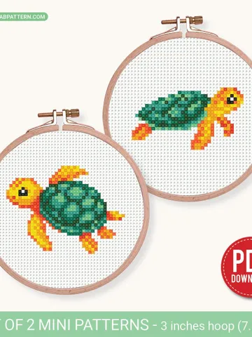 Baby Sea Turtle cross stitch pattern PDF bundle ocean turtle, Abstract, animals, beginner counted, modern chart DIY, embroidery, instant PDF $5.37