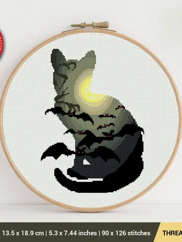 Cat Silhouette Bat Cross stitch pattern | Embroidery Pattern | Instant Download | Embroidery Designs $6.80