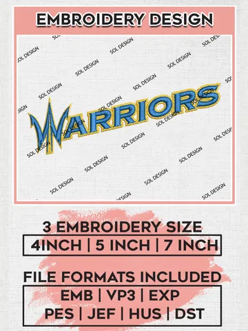 NBA G League Warriors Team Word Logo Embroidery Designs, NBA G League Team Embroidery Files, Basketball Machine Embroidery Designs, NBA Santa Cruz Warriors Team Logo, Sport Machine Embroidery Design, Digital Download $5.99