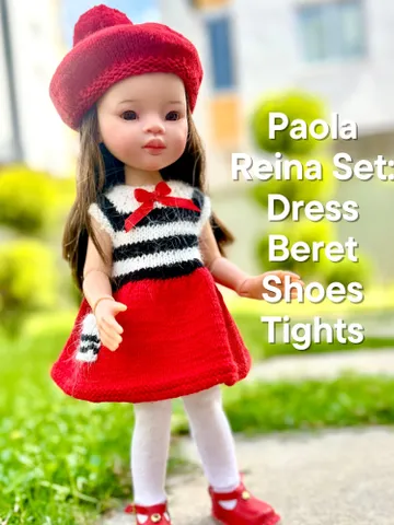 Paola Reina Doll 4 ITEMS Set: Exclusive Handmade Outfit - Beret, Dress, Tights, Shoes - Paris Collection $72.35
